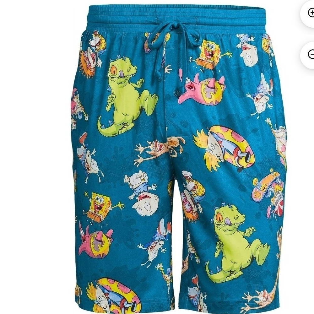 Nickelodeon Mens Sleep Shorts 90s Cartoons SpongeBob Rugrats Teal Blue NWT